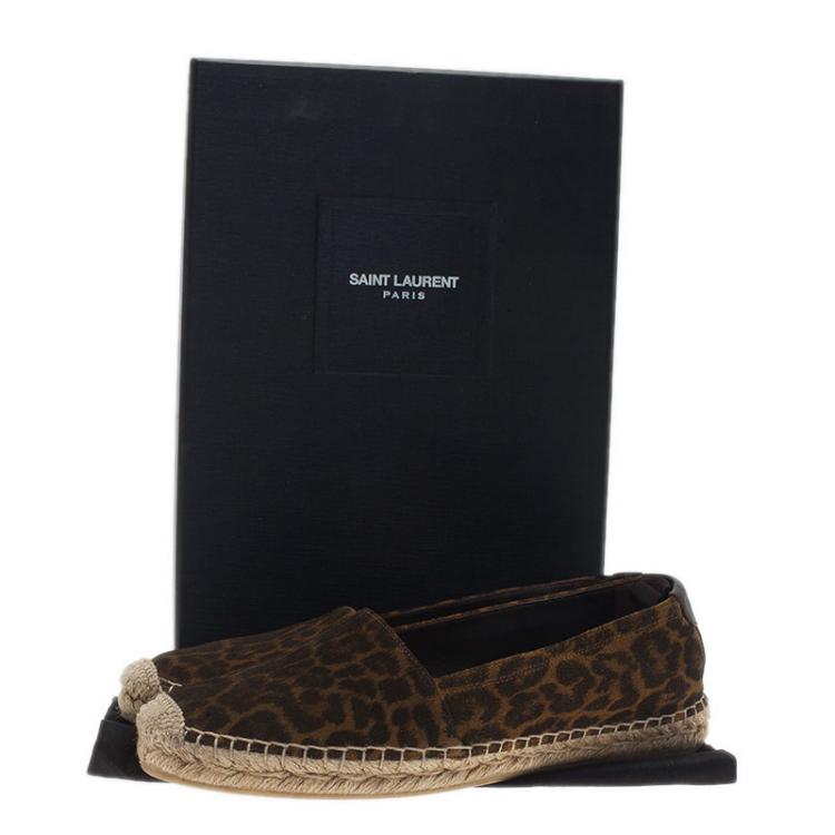 Pre Owned Saint Laurent Paris Leopard Print Brushed Suede Espadrilles Size 37