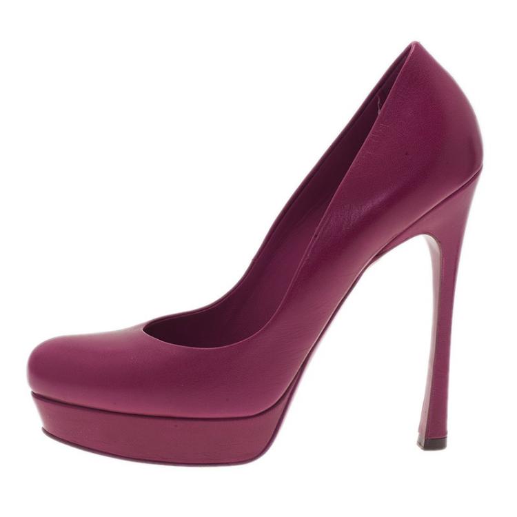 Pre Owned Saint Laurent Paris Pink Leather Palais Platform Pumps Size 40
