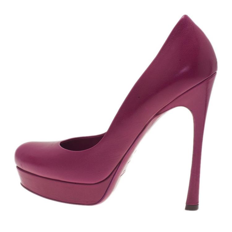 Pre Owned Saint Laurent Paris Pink Leather Palais Platform Pumps Size 40