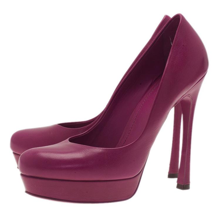 Pre Owned Saint Laurent Paris Pink Leather Palais Platform Pumps Size 40