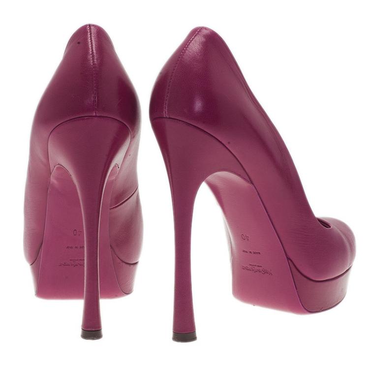 Pre Owned Saint Laurent Paris Pink Leather Palais Platform Pumps Size 40