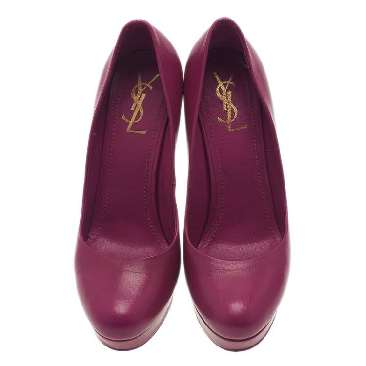 Pre Owned Saint Laurent Paris Pink Leather Palais Platform Pumps Size 40