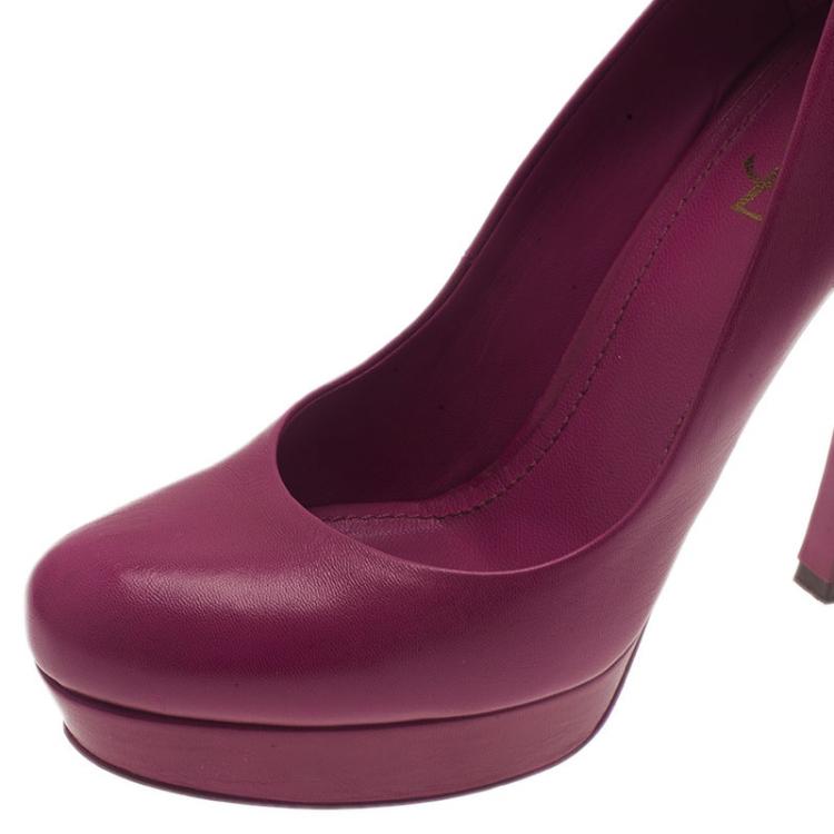 Pre Owned Saint Laurent Paris Pink Leather Palais Platform Pumps Size 40