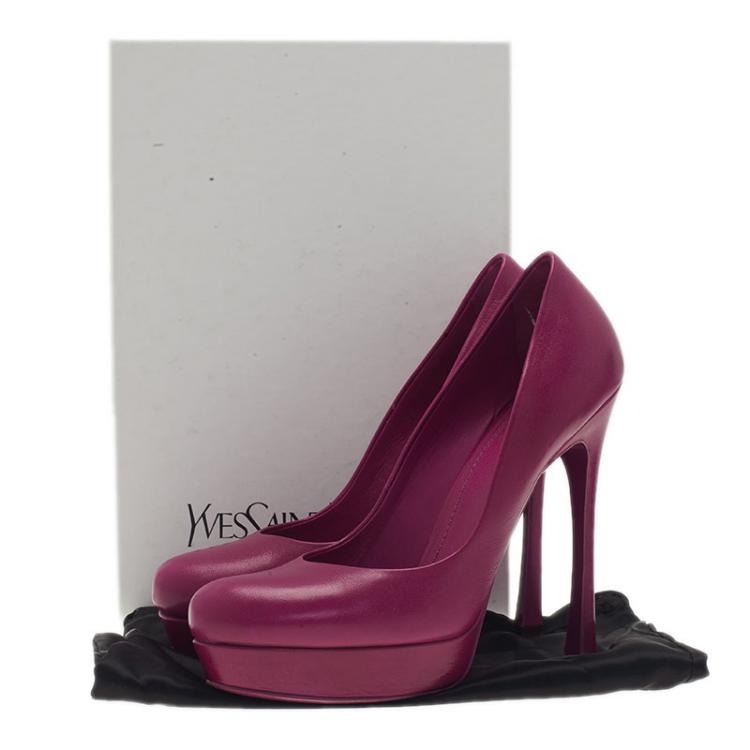 Pre Owned Saint Laurent Paris Pink Leather Palais Platform Pumps Size 40