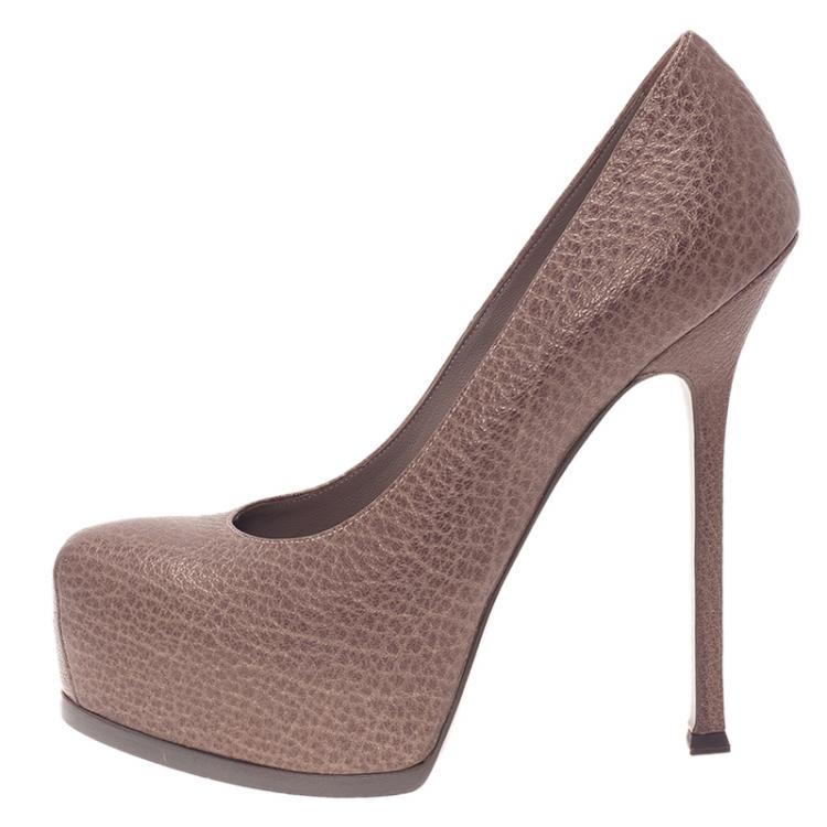 Pre Owned Saint Laurent Paris Brown Leather Tribtoo Pumps Size 39