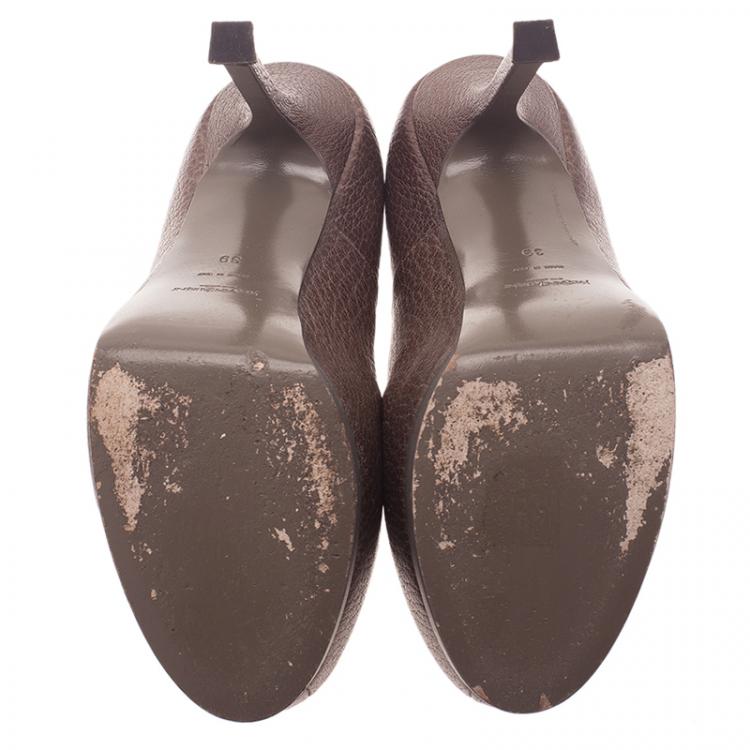 Pre Owned Saint Laurent Paris Brown Leather Tribtoo Pumps Size 39