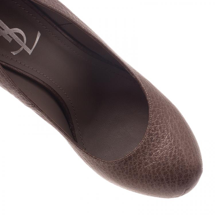 Pre Owned Saint Laurent Paris Brown Leather Tribtoo Pumps Size 39