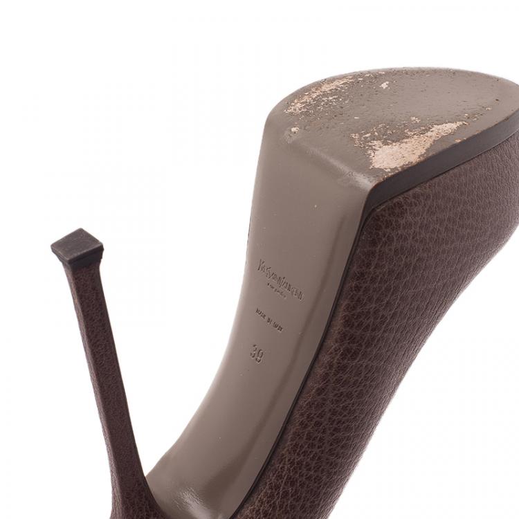 Pre Owned Saint Laurent Paris Brown Leather Tribtoo Pumps Size 39