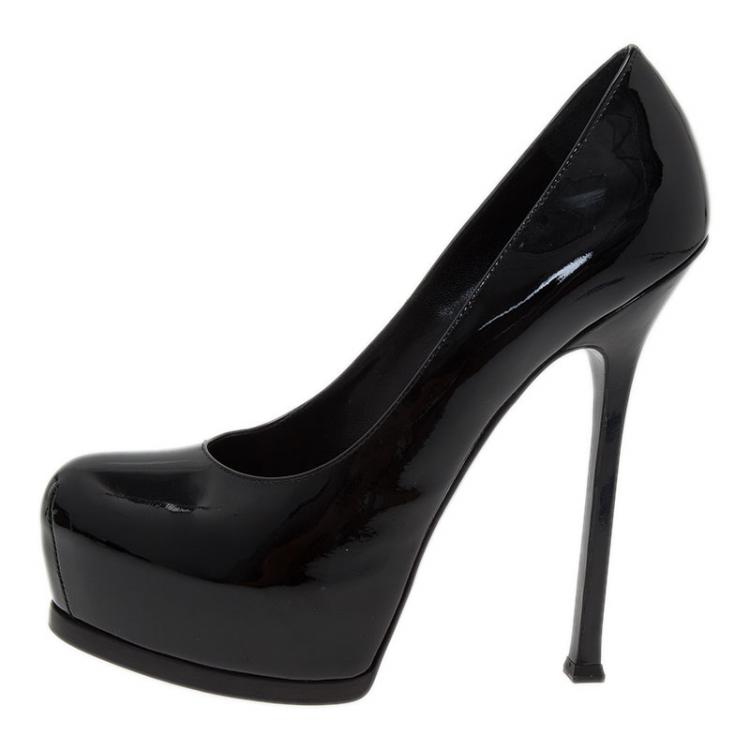 Pre Owned Saint Laurent Paris Black Patent Tribtoo Platform Pumps Size 39.5