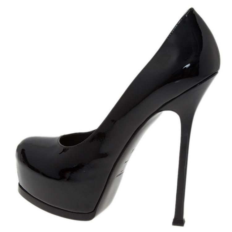 Pre Owned Saint Laurent Paris Black Patent Tribtoo Platform Pumps Size 39.5