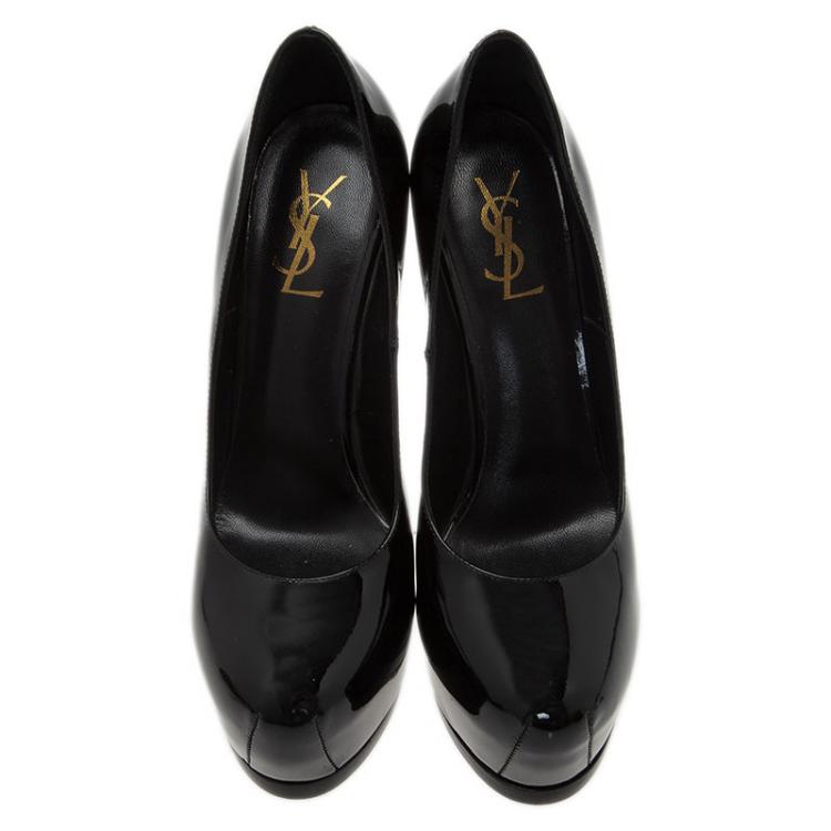 Pre Owned Saint Laurent Paris Black Patent Tribtoo Platform Pumps Size 39.5