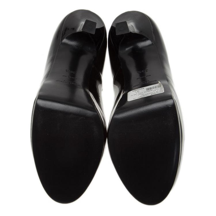 Pre Owned Saint Laurent Paris Black Patent Tribtoo Platform Pumps Size 39.5