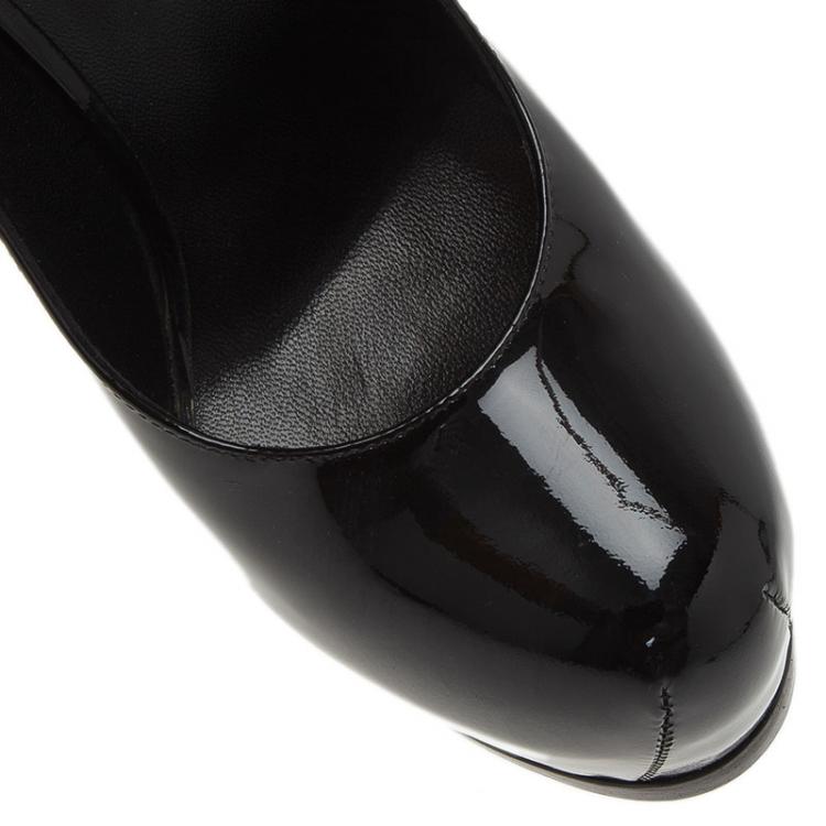 Pre Owned Saint Laurent Paris Black Patent Tribtoo Platform Pumps Size 39.5