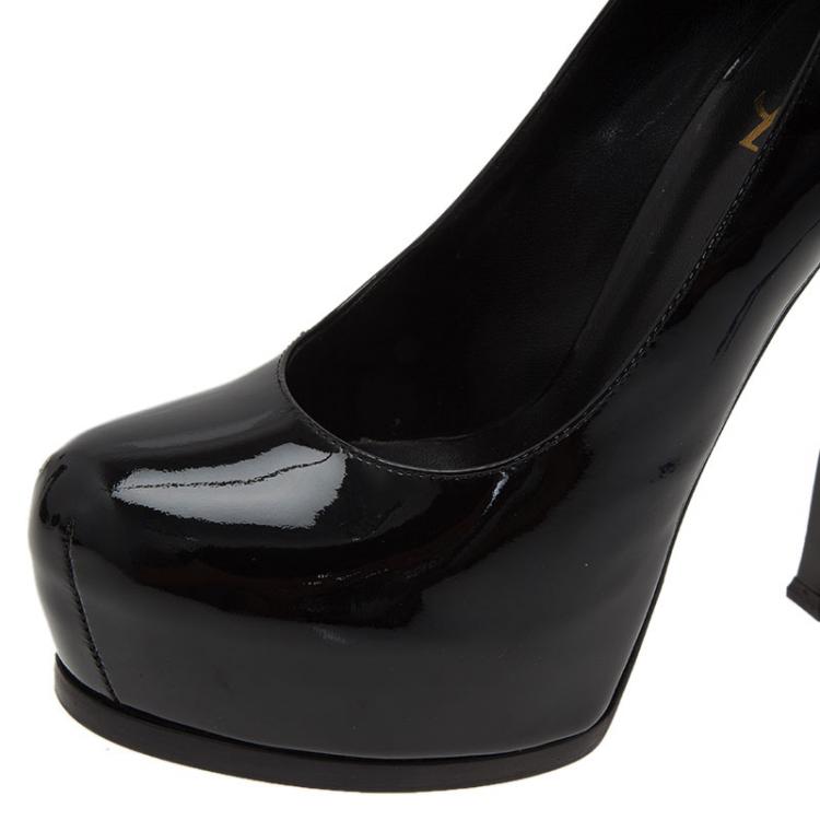 Pre Owned Saint Laurent Paris Black Patent Tribtoo Platform Pumps Size 39.5