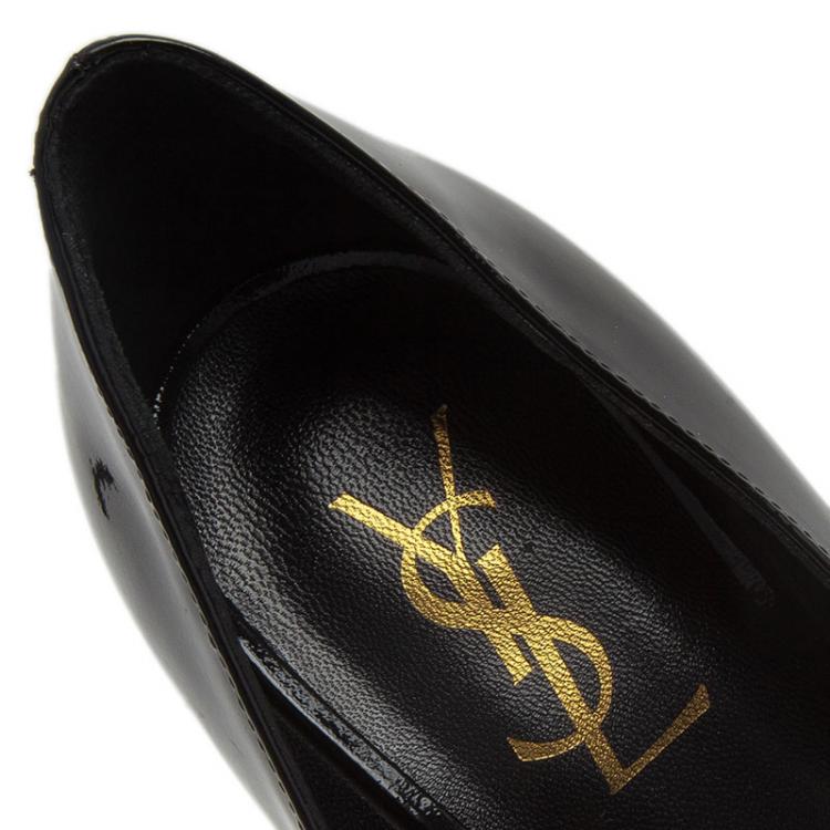 Pre Owned Saint Laurent Paris Black Patent Tribtoo Platform Pumps Size 39.5