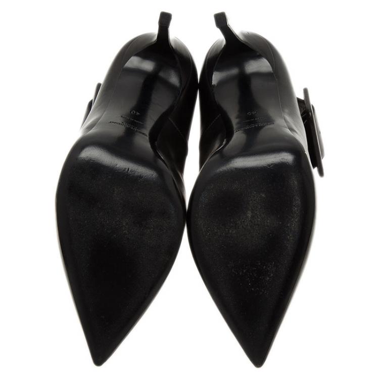Pre Owned Saint Laurent Paris Black Leather Escarpin Ankle Strap Pumps Size 40