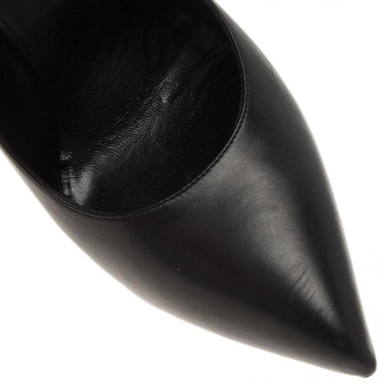 Pre Owned Saint Laurent Paris Black Leather Escarpin Ankle Strap Pumps Size 40