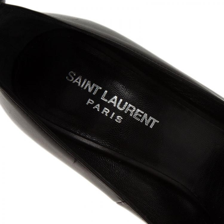 Pre Owned Saint Laurent Paris Black Leather Escarpin Ankle Strap Pumps Size 40