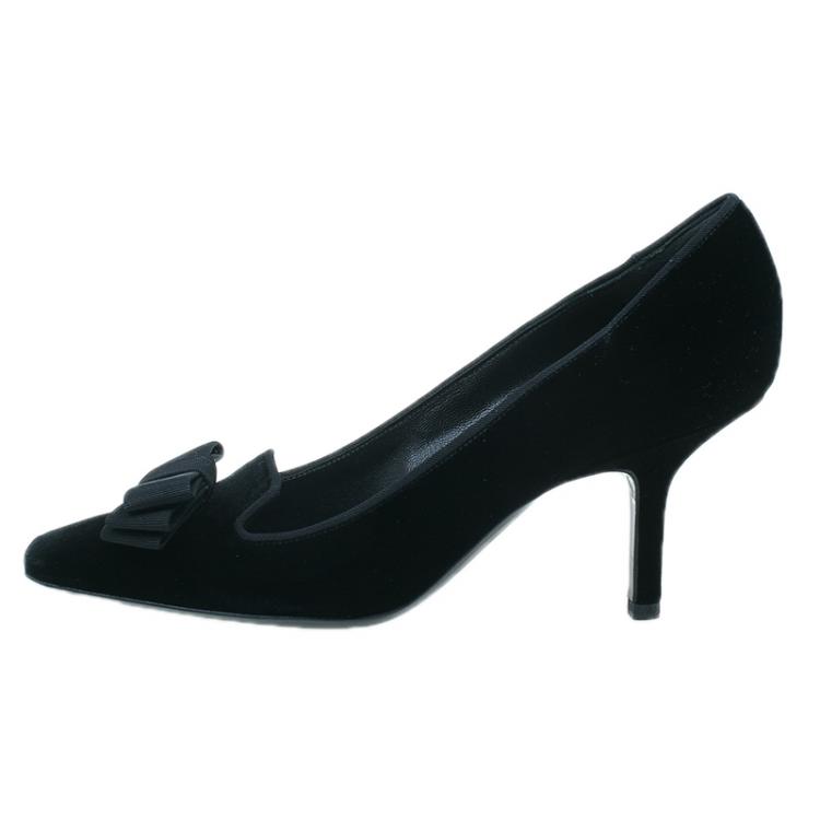 Pre Owned Saint Laurent Paris Black Velvet Bow Pumps Size 38.5