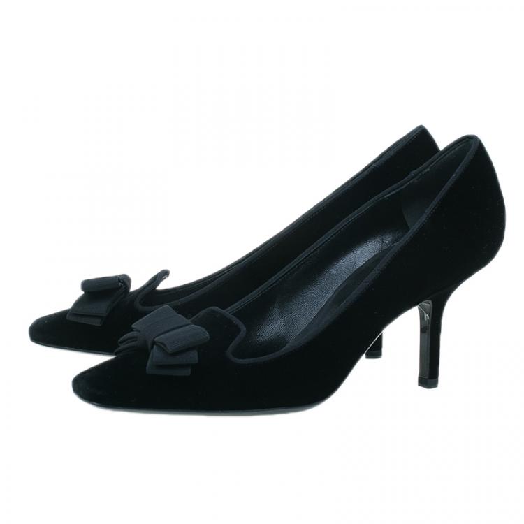 Pre Owned Saint Laurent Paris Black Velvet Bow Pumps Size 38.5