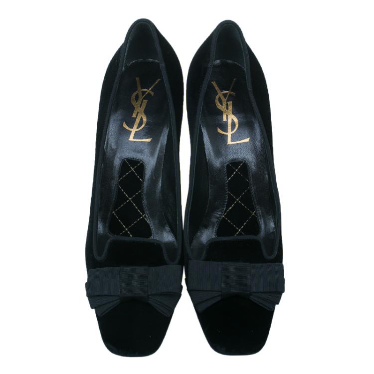 Pre Owned Saint Laurent Paris Black Velvet Bow Pumps Size 38.5