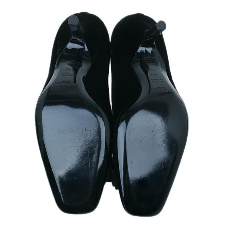 Pre Owned Saint Laurent Paris Black Velvet Bow Pumps Size 38.5