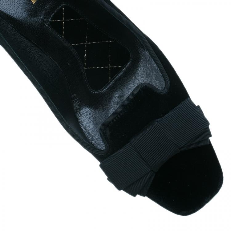 Pre Owned Saint Laurent Paris Black Velvet Bow Pumps Size 38.5