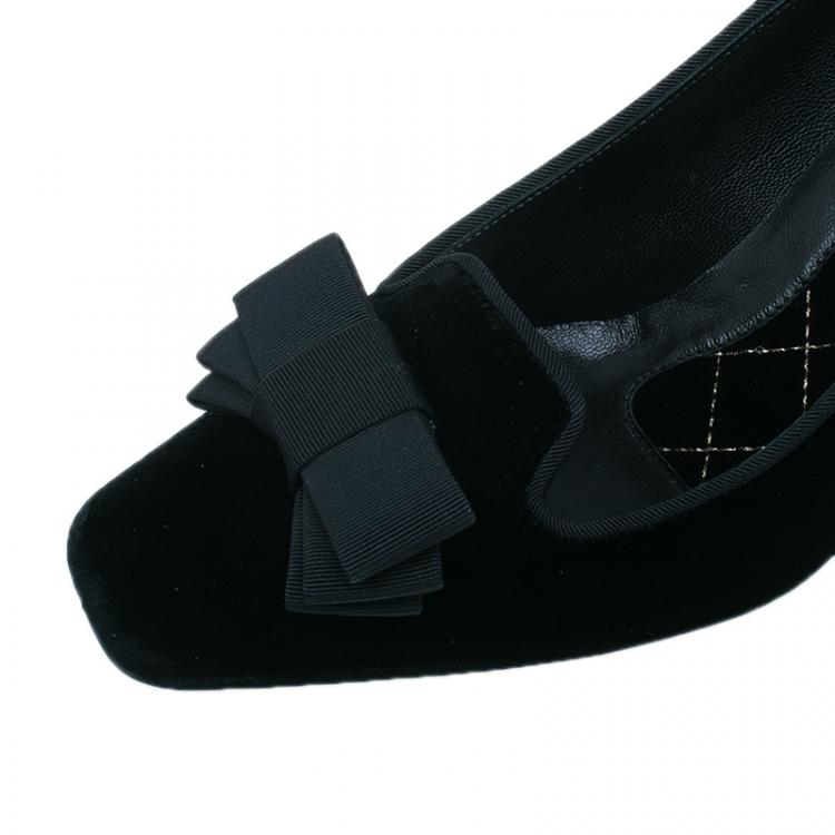 Pre Owned Saint Laurent Paris Black Velvet Bow Pumps Size 38.5