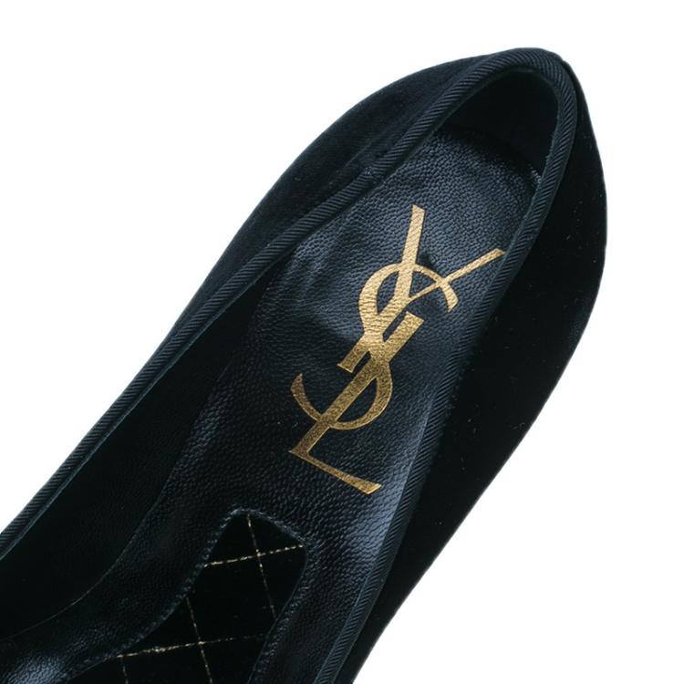 Pre Owned Saint Laurent Paris Black Velvet Bow Pumps Size 38.5