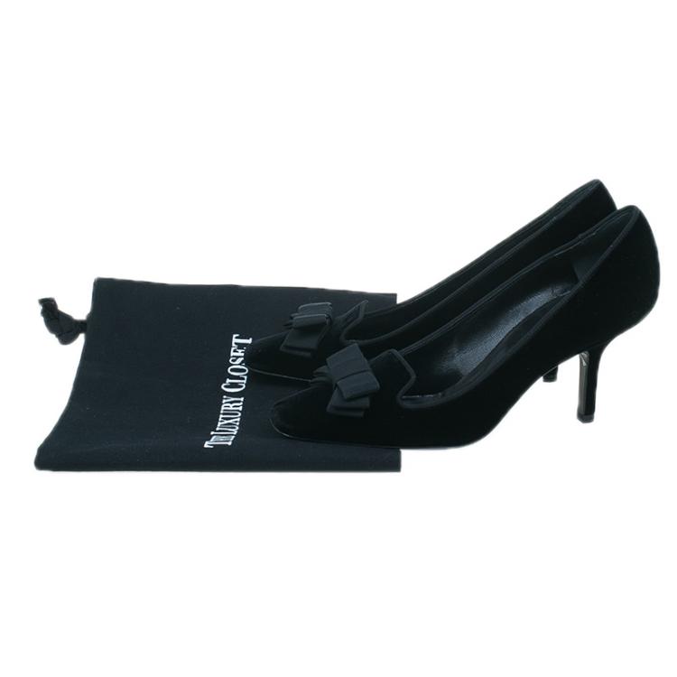 Pre Owned Saint Laurent Paris Black Velvet Bow Pumps Size 38.5