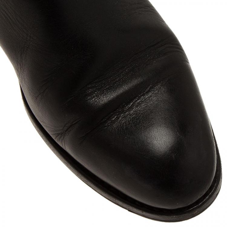 Pre Owned Saint Laurent Paris Black Leather Y Logo Riding Boots Size 37.5 