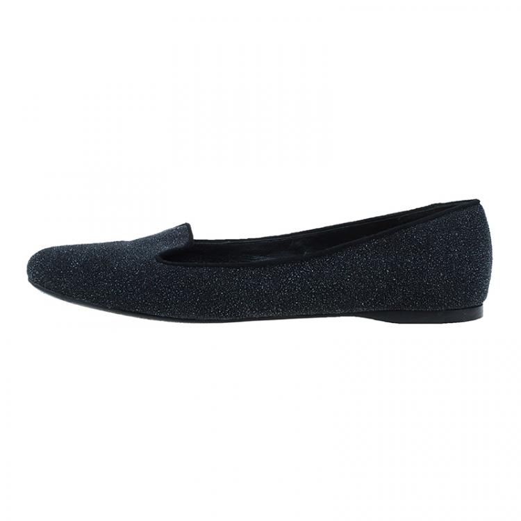 Pre Owned Saint Laurent Paris Black Glitter Smoking Slippers Size 41