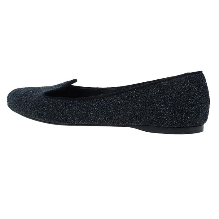 Pre Owned Saint Laurent Paris Black Glitter Smoking Slippers Size 41