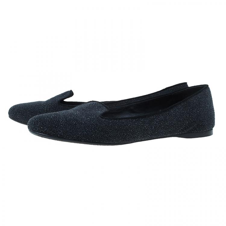 Pre Owned Saint Laurent Paris Black Glitter Smoking Slippers Size 41