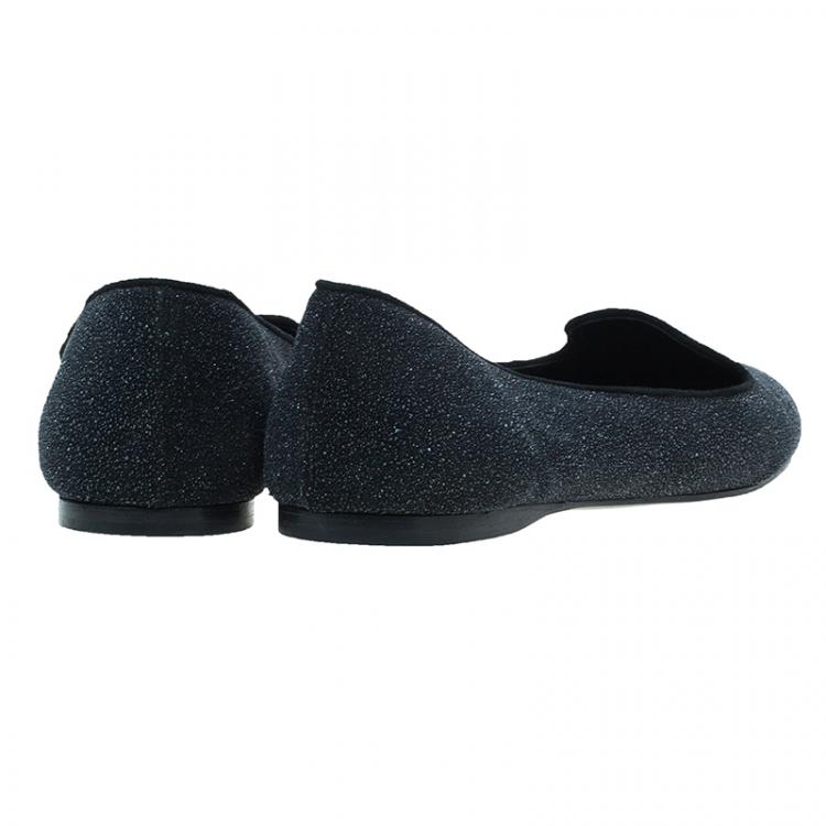 Pre Owned Saint Laurent Paris Black Glitter Smoking Slippers Size 41