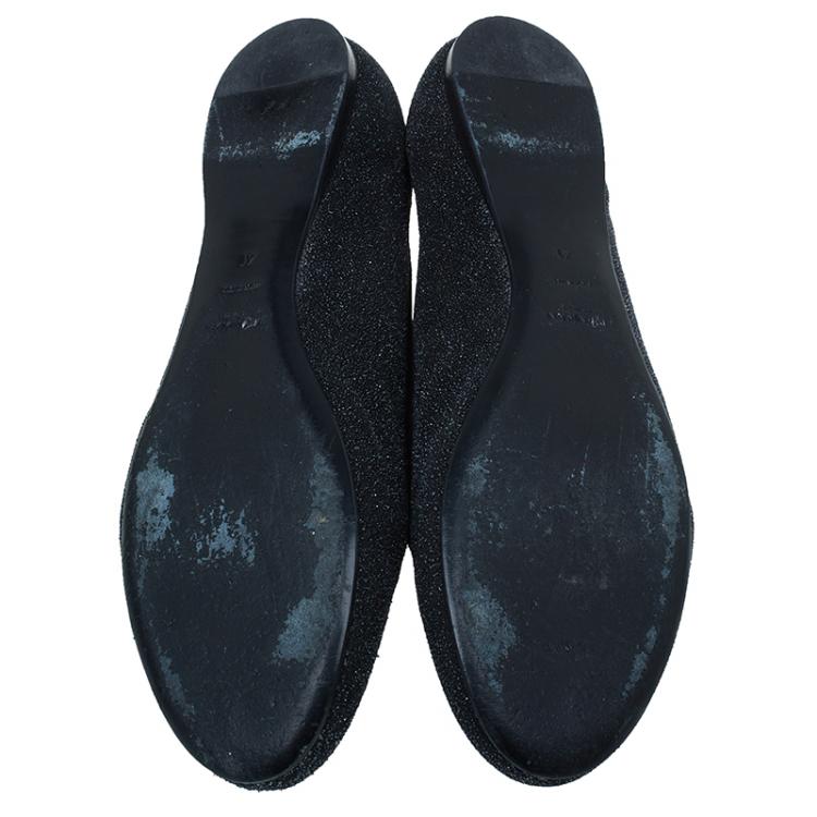 Pre Owned Saint Laurent Paris Black Glitter Smoking Slippers Size 41