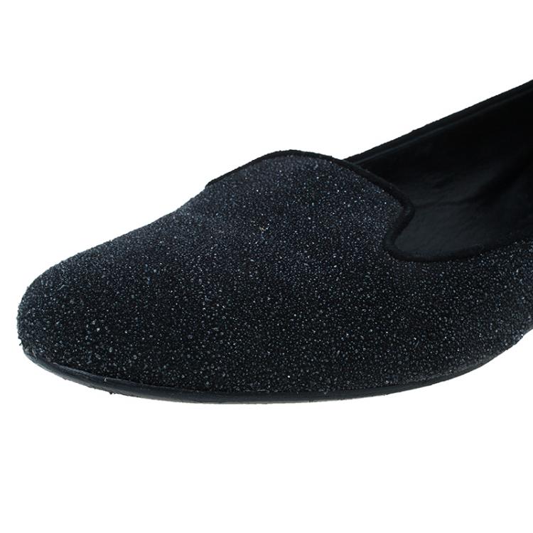 Pre Owned Saint Laurent Paris Black Glitter Smoking Slippers Size 41