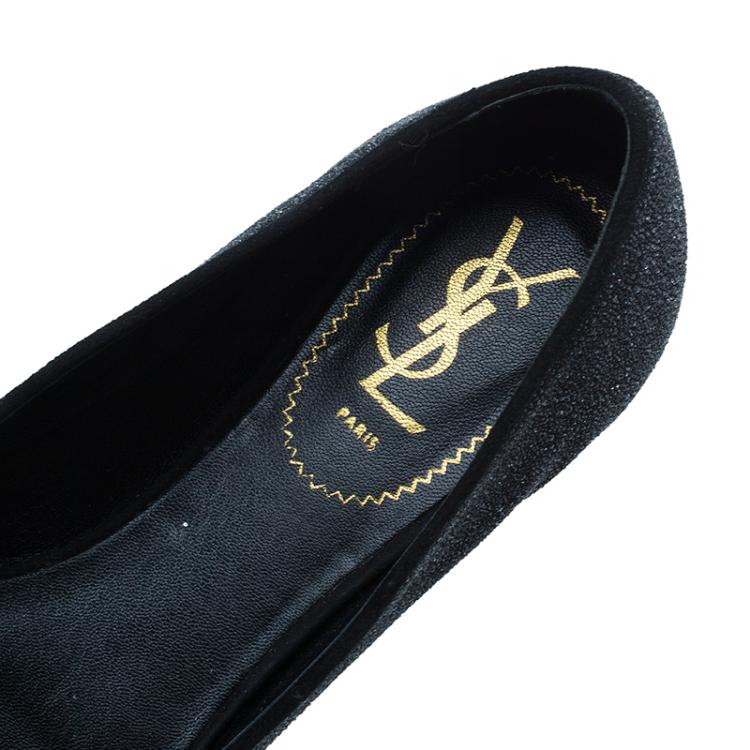 Pre Owned Saint Laurent Paris Black Glitter Smoking Slippers Size 41