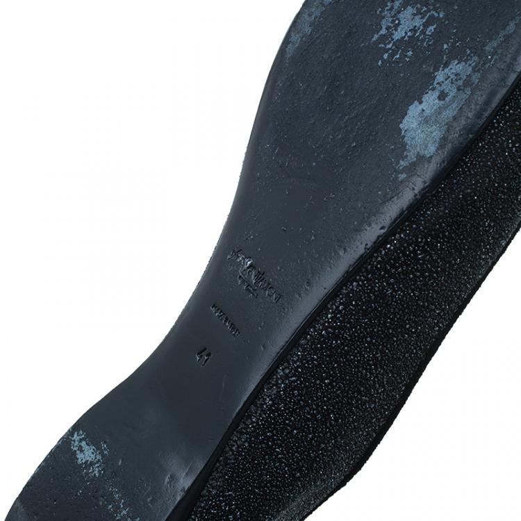 Pre Owned Saint Laurent Paris Black Glitter Smoking Slippers Size 41