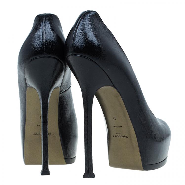 Pre Owned Saint Laurent Paris Black Leather Tribute Platform Pumps Size 41