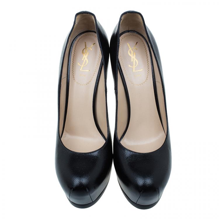 Pre Owned Saint Laurent Paris Black Leather Tribute Platform Pumps Size 41