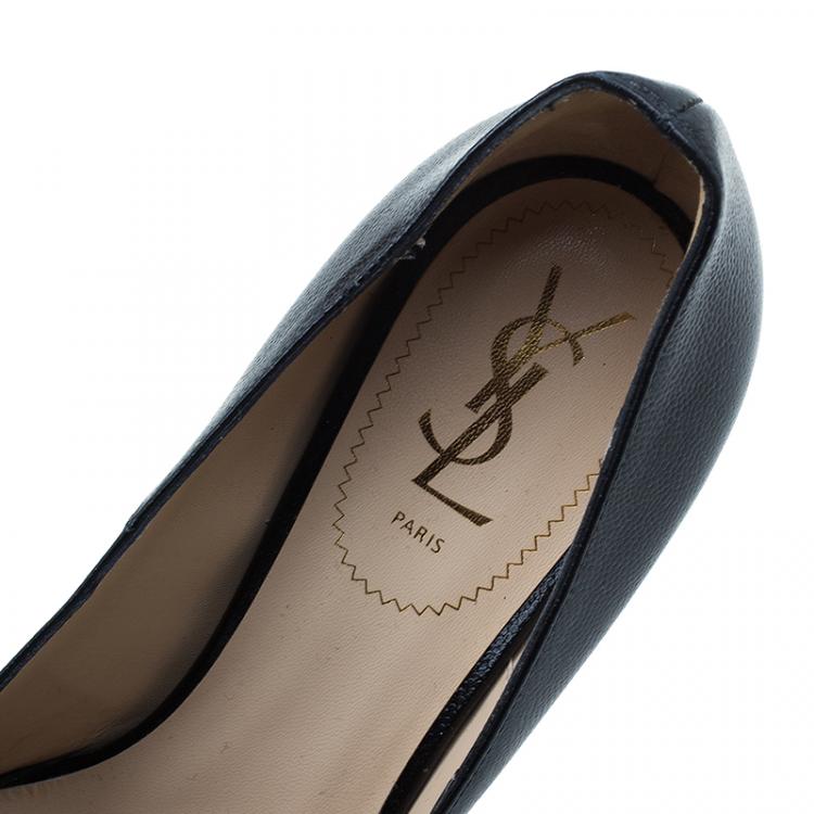Pre Owned Saint Laurent Paris Black Leather Tribute Platform Pumps Size 41