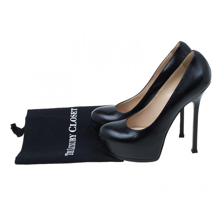Pre Owned Saint Laurent Paris Black Leather Tribute Platform Pumps Size 41