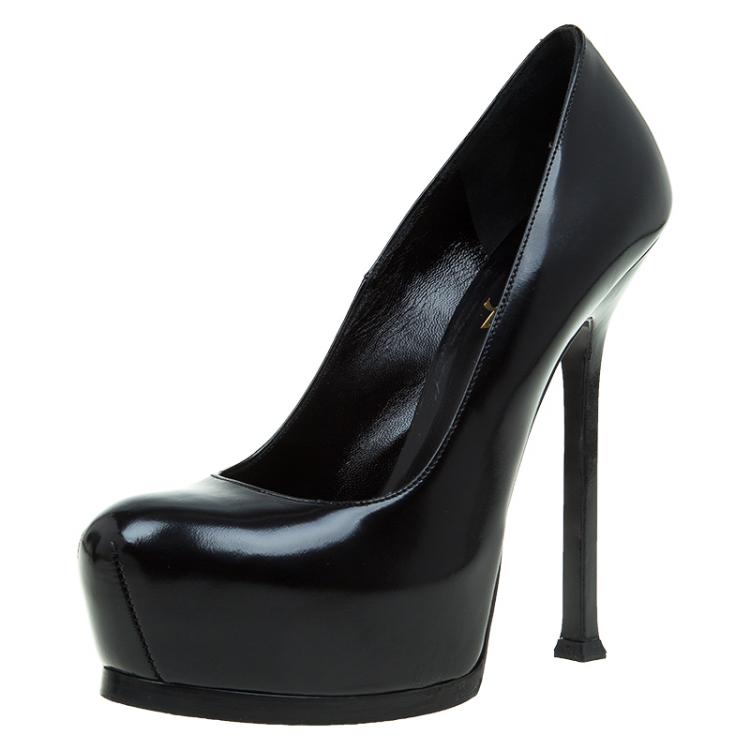 Pre Owned Saint Laurent Paris Black Patent Tribtoo Platform Pumps Size 37