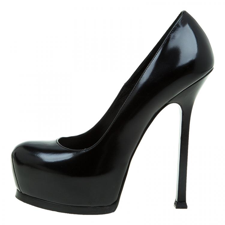 Pre Owned Saint Laurent Paris Black Patent Tribtoo Platform Pumps Size 37