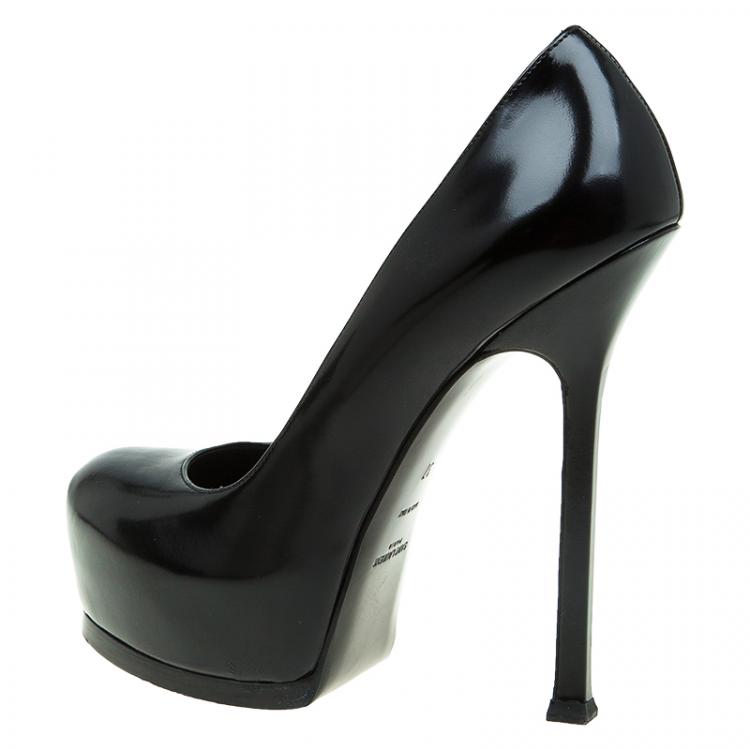Pre Owned Saint Laurent Paris Black Patent Tribtoo Platform Pumps Size 37