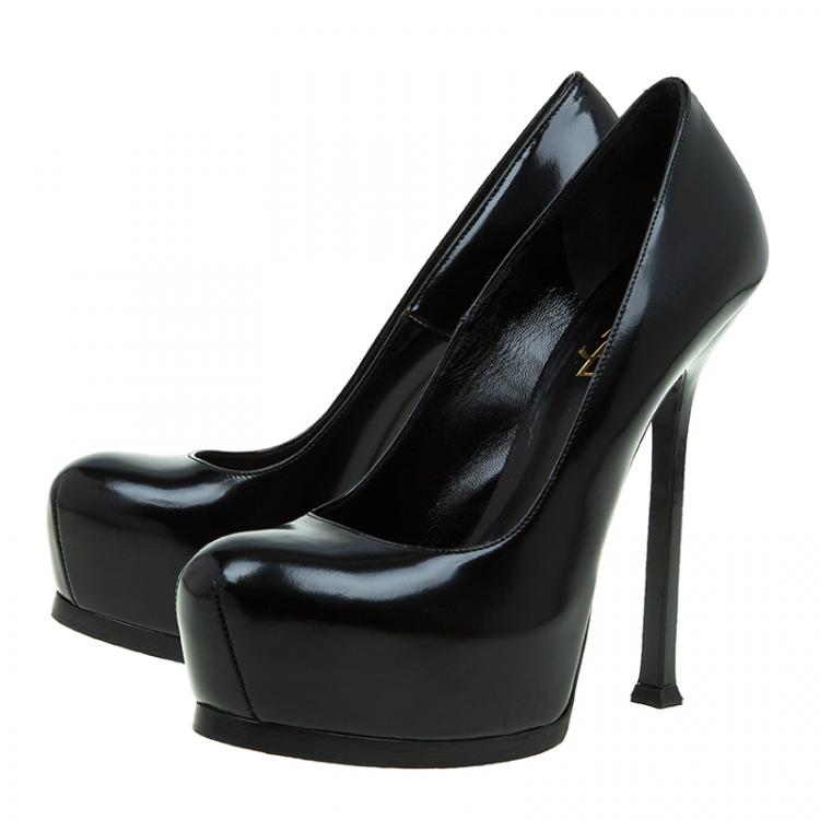 Pre Owned Saint Laurent Paris Black Patent Tribtoo Platform Pumps Size 37
