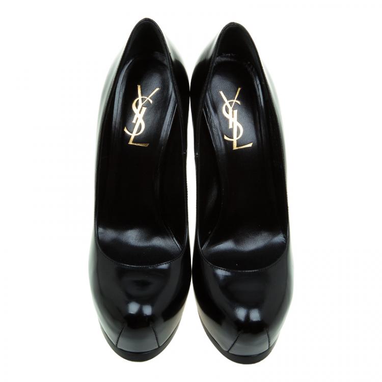 Pre Owned Saint Laurent Paris Black Patent Tribtoo Platform Pumps Size 37