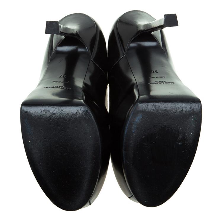 Pre Owned Saint Laurent Paris Black Patent Tribtoo Platform Pumps Size 37