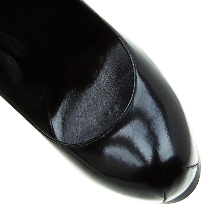 Pre Owned Saint Laurent Paris Black Patent Tribtoo Platform Pumps Size 37